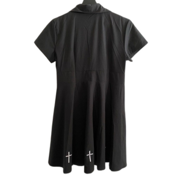 S/M Black Goth Cross Button-Up Mini Dress, Whimsigoth, Gothic Vamp OF-26 - Picture 2 of 10